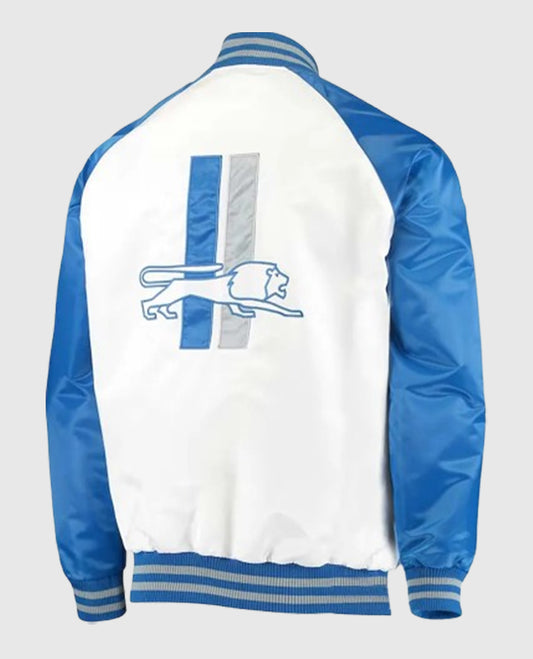 Detroit Lions Clean Up White and Blue Throwback Satin Jacket