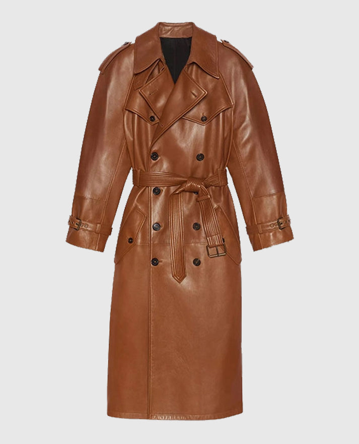 Women's Ivy Leather Brown Long Coat