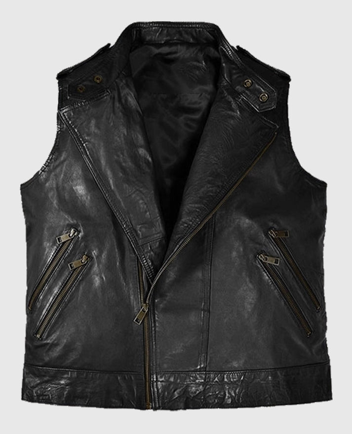 Men's Classic Black Biker Leather Vest