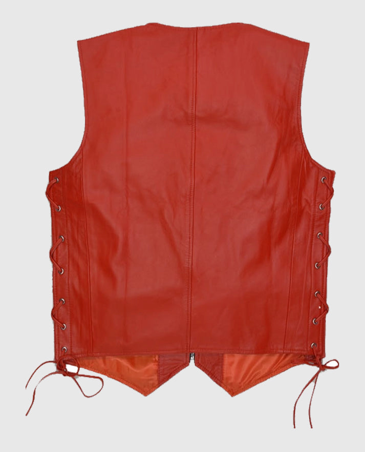 Men's Classic Red Laced Leather Vest