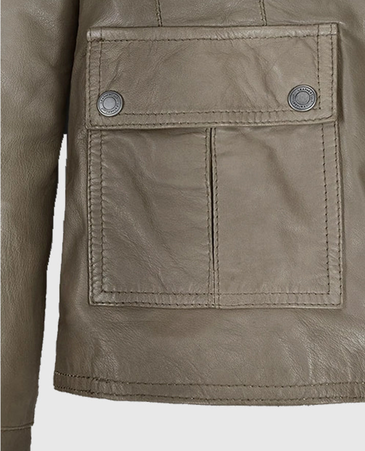 Croma Gray Washed & Wax Scarlett Johansson Leather Jacket