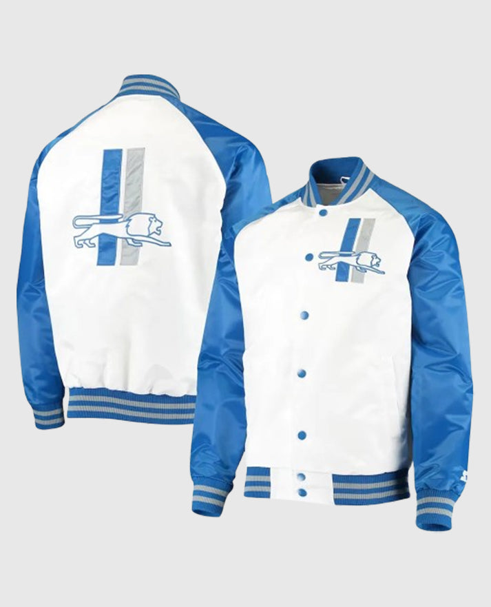 Detroit Lions Clean Up White and Blue Throwback Satin Jacket