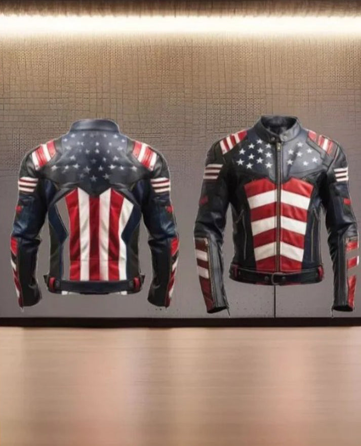 U.S. Men's American Flag Genuine Leather Jacket