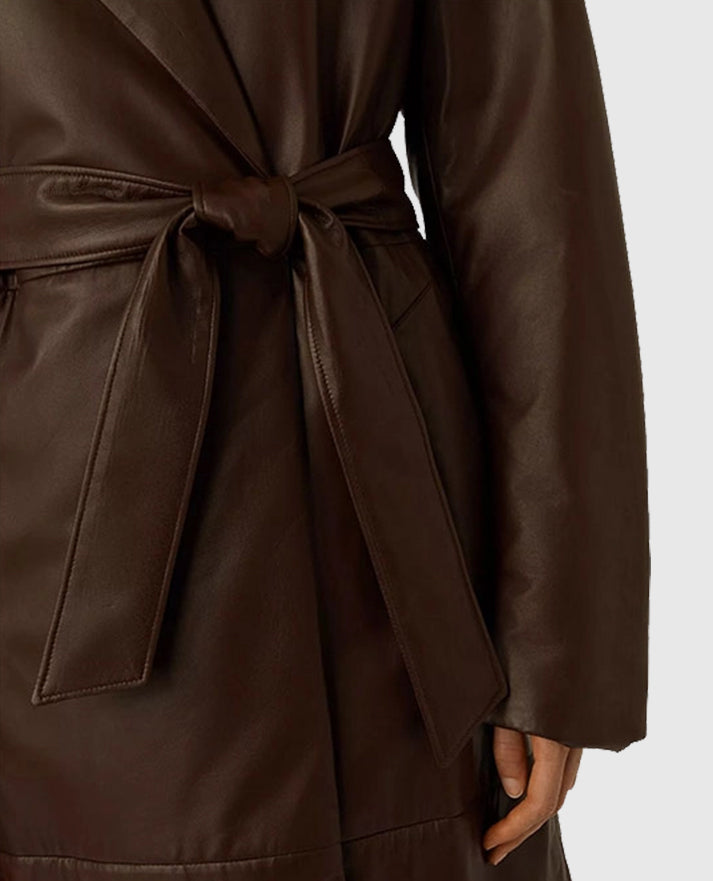 Women's Long Vintage 90's Leather Coat