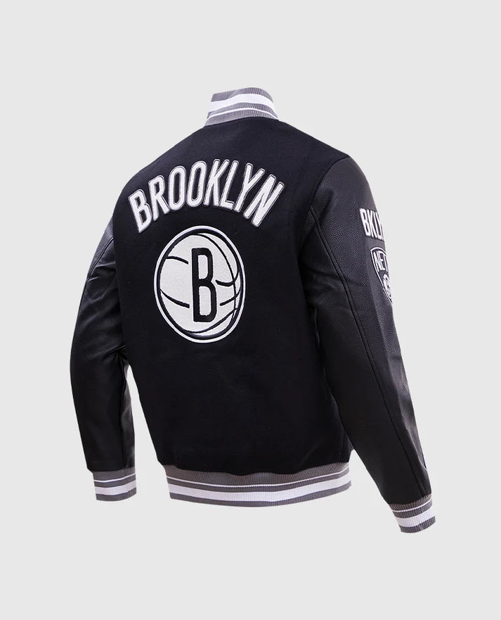NBA Brooklyn Nets Men's Rib Wool Black Varsity Jacket