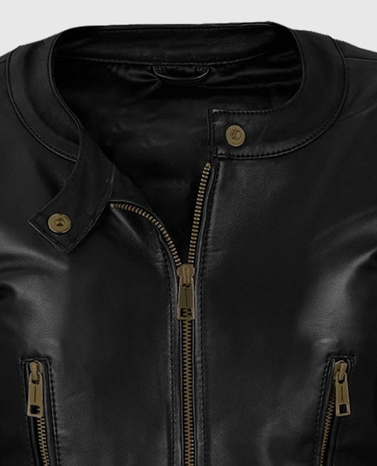 Women's Black Cafe Racer Leather Jacket