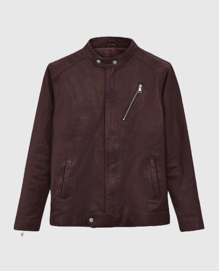 Men’s Biker Motorad Burgundy Leather Jacket