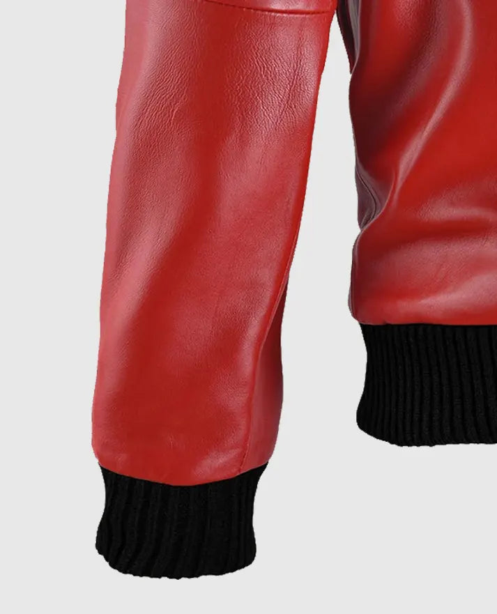Men's Red Bomber Leather Jacket