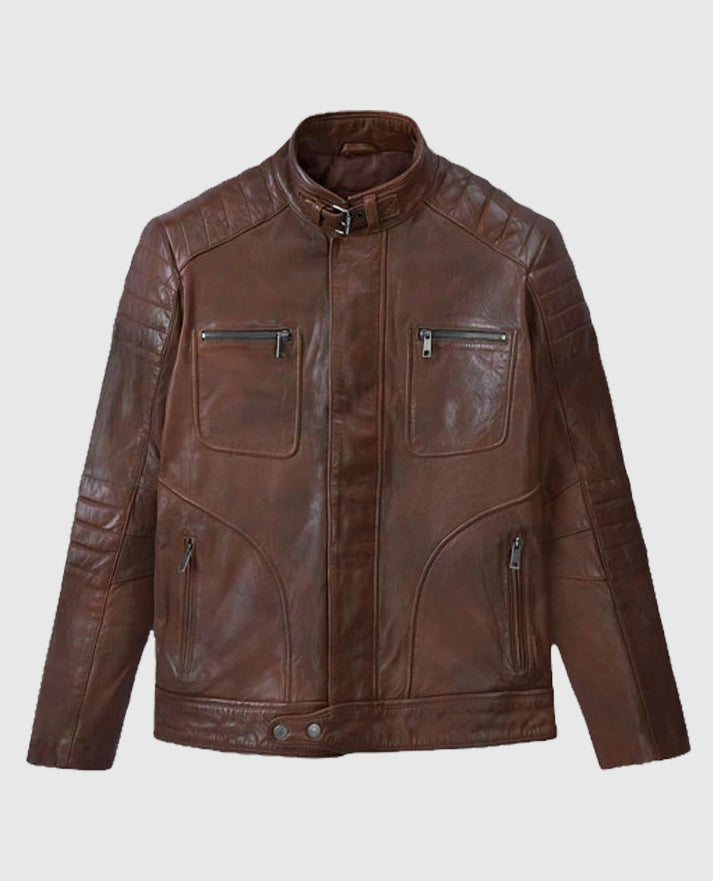 Men's Biker Spanish Brown Firefly Leather Jacket