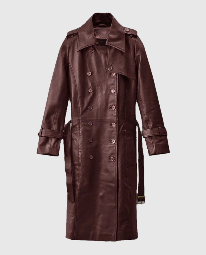 Women's Soft Wax Halcon Maroon Leather Trench Coat