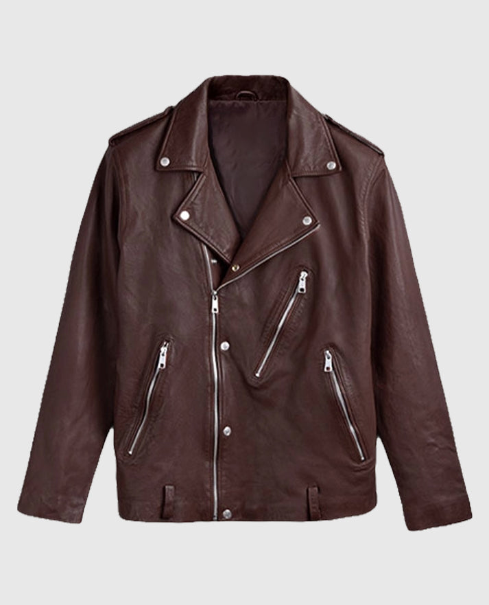 Men's Burgundy Beast Leather Biker Jacket