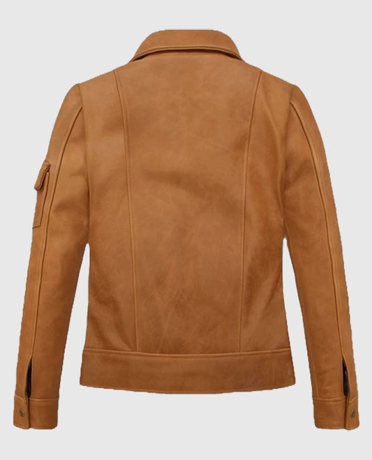 Canberra Tan Gigi Hadid Brown Leather Jacket