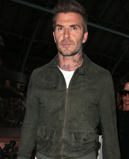 David Beckham Suede Green Leather Jacket