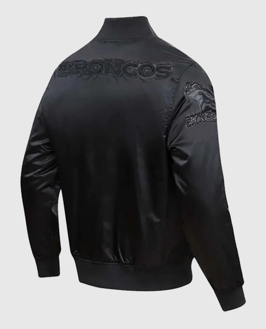 Denver Broncos Triple Black Satin Varsity Jacket