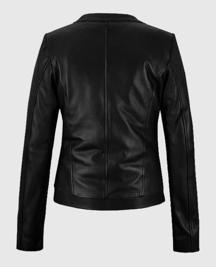 Women's Cafe Racer Black Leather Jacket