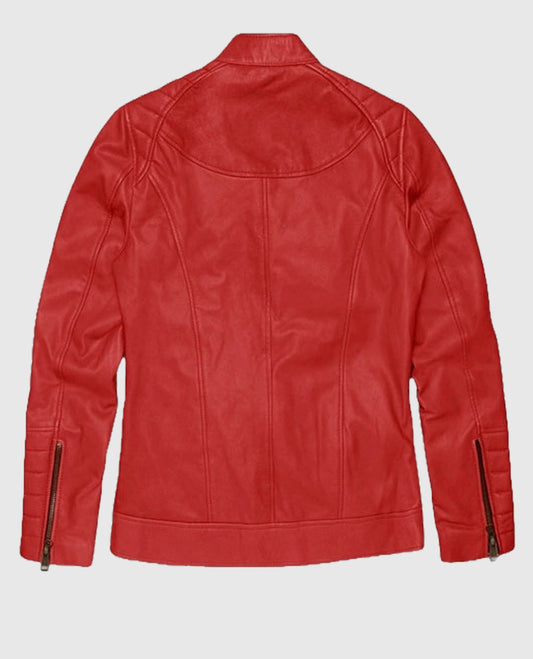 Women's Cafe Racer Leather Red Jacket