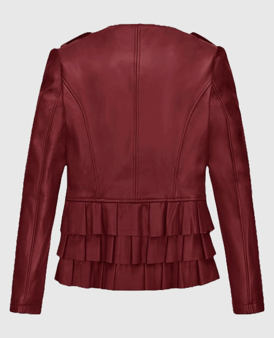 Women's Peplum Cherry Red Leather Jacket
