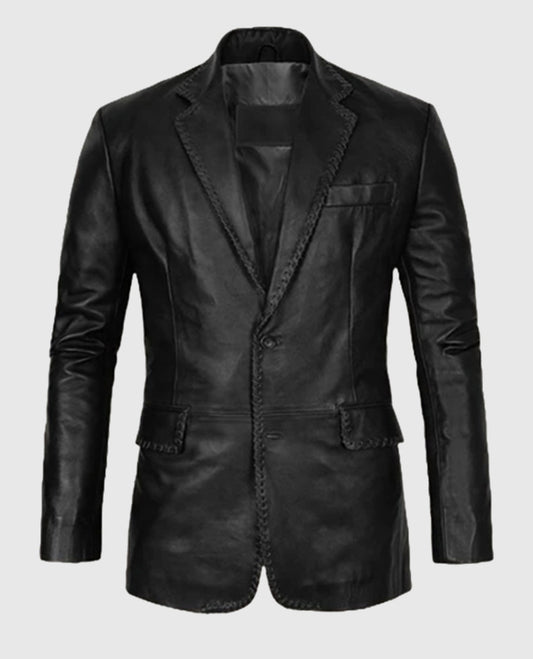 Men's Leather Medieval Blazer in Black