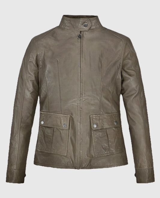 Croma Gray Washed & Wax Scarlett Johansson Leather Jacket