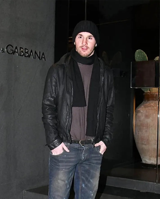 Lionel Messi Leather Jacket in Black Sheepskin Finish