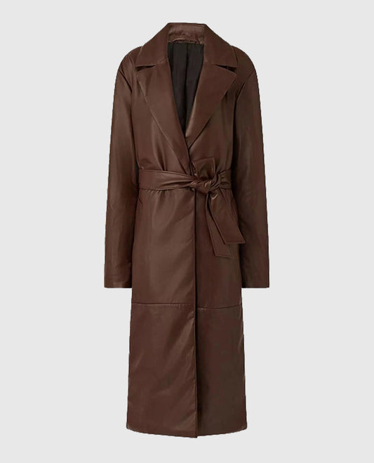 Women's Long Vintage 90's Leather Coat