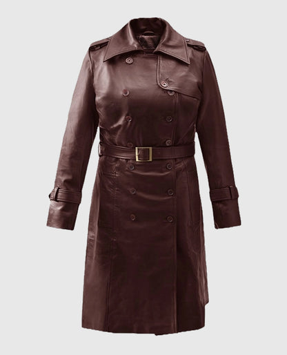 Women's Soft Wax Halcon Maroon Leather Trench Coat