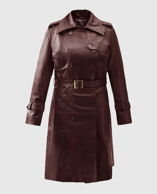 Women's Soft Wax Halcon Maroon Leather Trench Coat