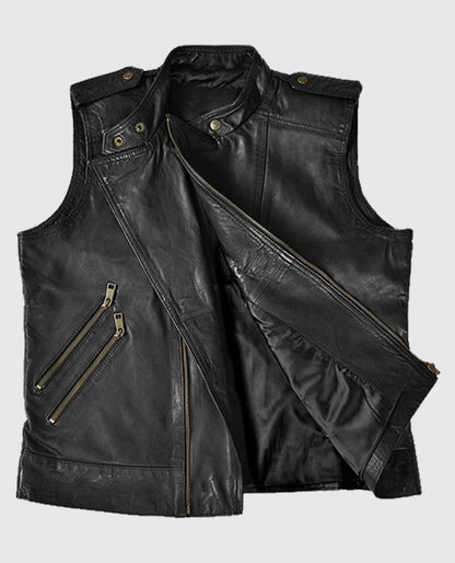 Men's Classic Black Biker Leather Vest