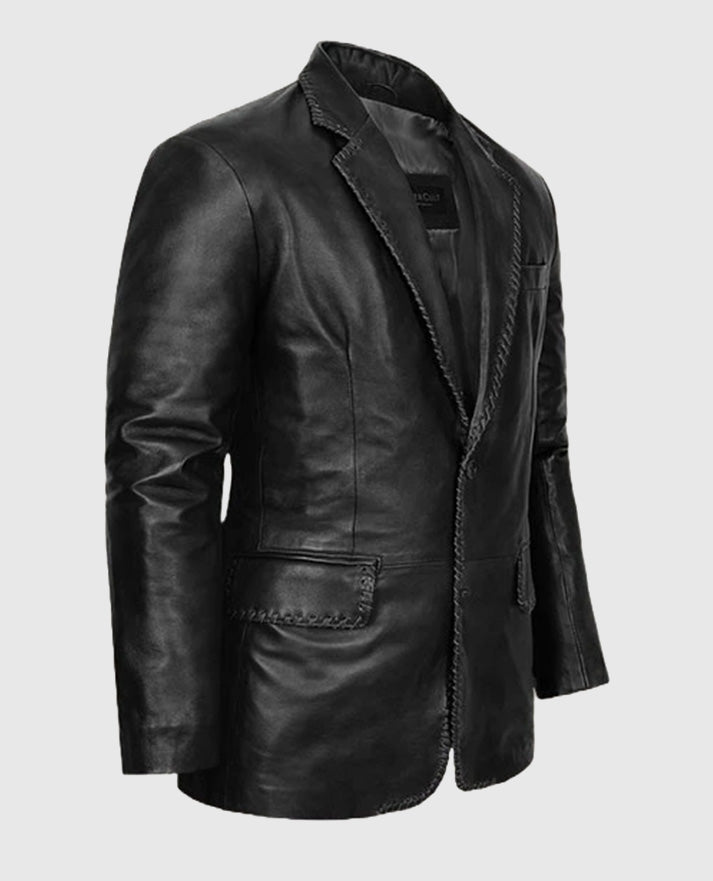 Men's Leather Medieval Blazer in Black