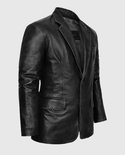 Men's Leather Medieval Blazer in Black