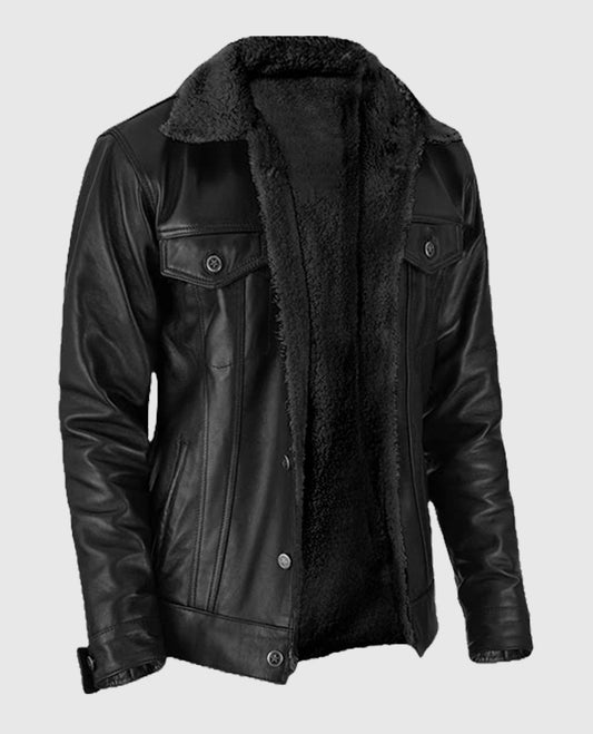 Men's Sherpa Leather Black Jacket