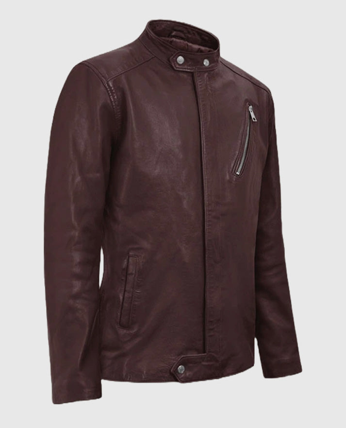 Men’s Biker Motorad Burgundy Leather Jacket