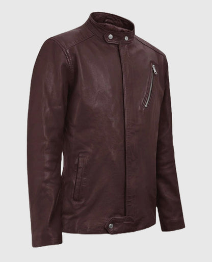 Men’s Biker Motorad Burgundy Leather Jacket