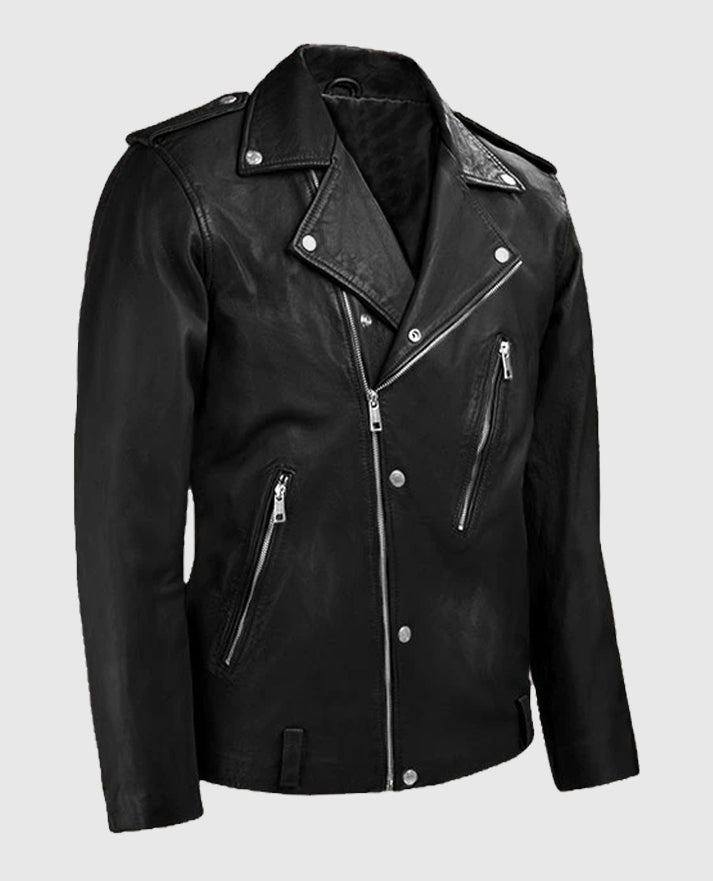 Men’s Beast Biker Leather Jacket in Black