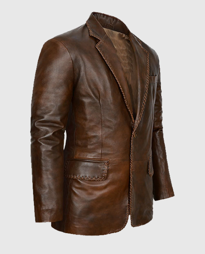 Men's Medieval Leather Blazer in Spanish Brown