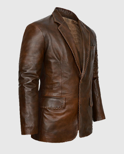 Men's Medieval Leather Blazer in Spanish Brown