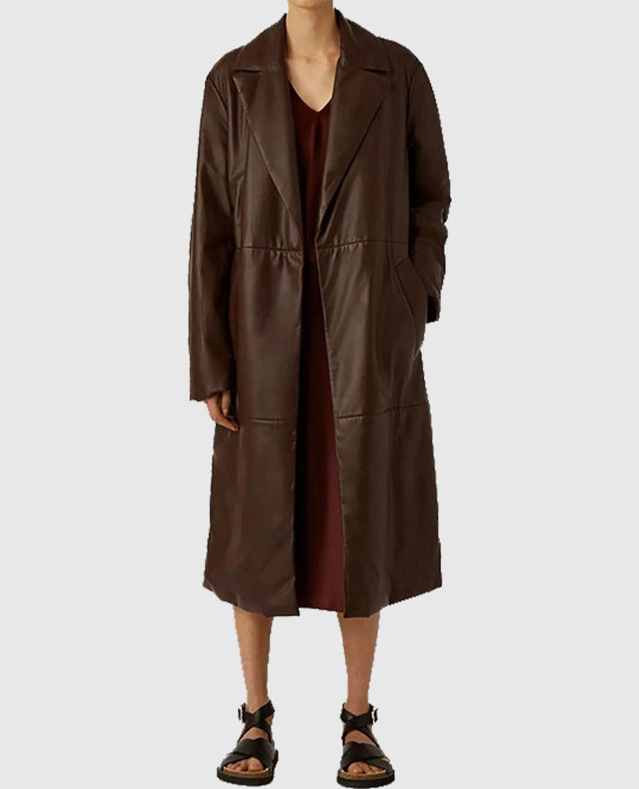 Women's Long Vintage 90's Leather Coat