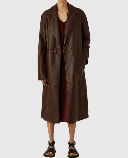 Women's Long Vintage 90's Leather Coat