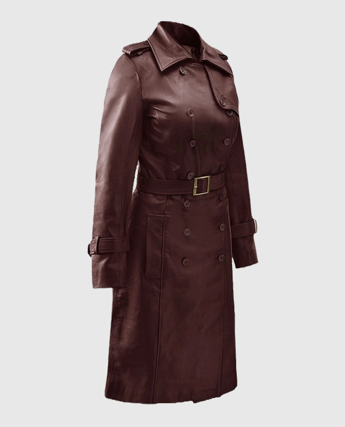 Women's Soft Wax Halcon Maroon Leather Trench Coat