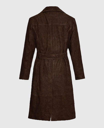 Women's Long Alpine Suede Leather Dark Brown Coat
