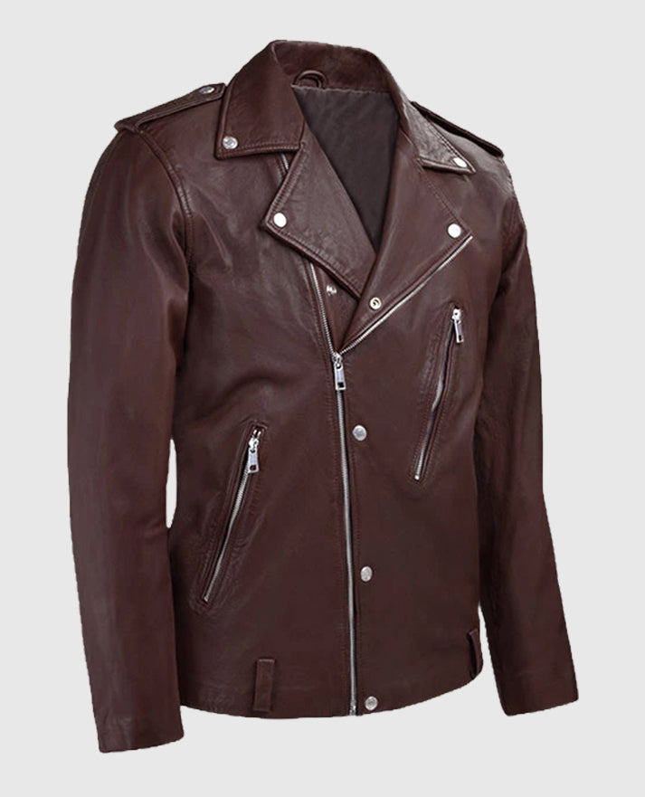 Men's Burgundy Beast Leather Biker Jacket
