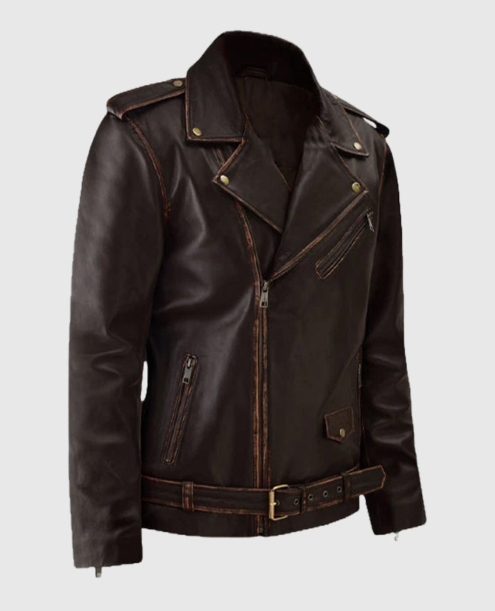 Men's Enforcer Biker Dark Brown Leather Jacket