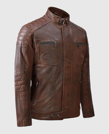 Men's Biker Spanish Brown Firefly Leather Jacket