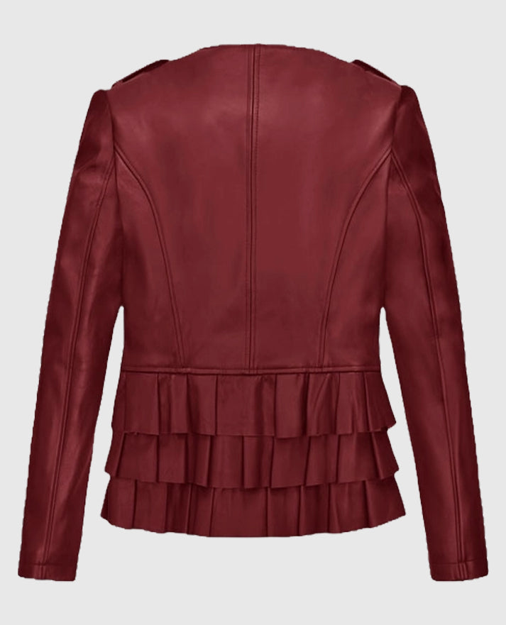 Women's Cherry Red Peplum Leather Jacket