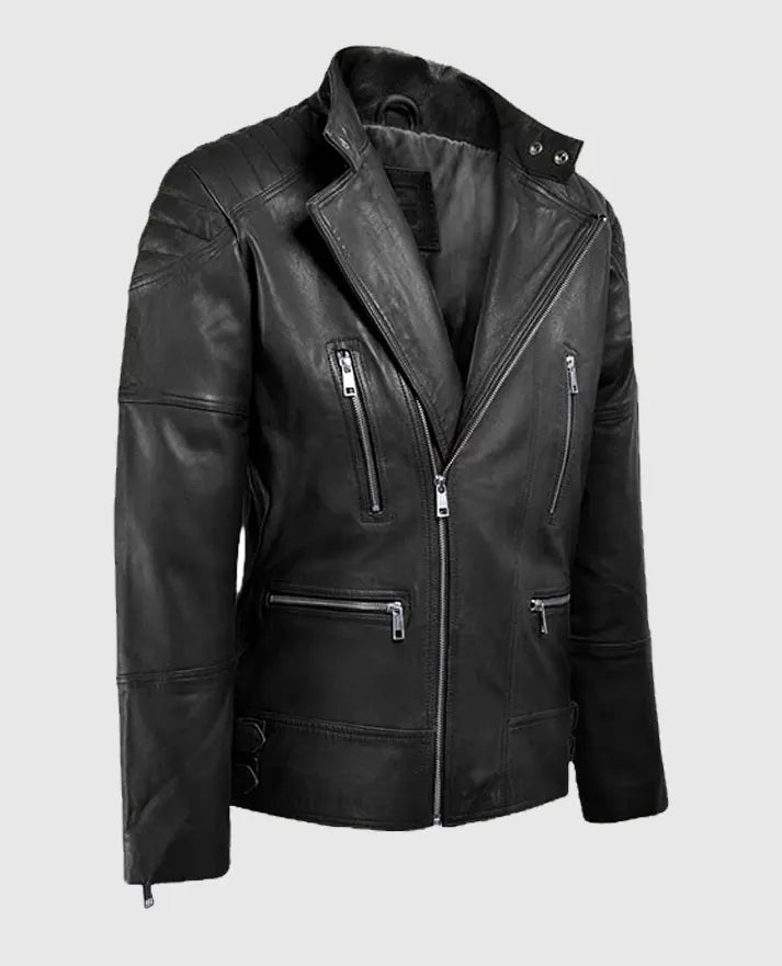 Men's Black Shotgun Moto Leather Jacket