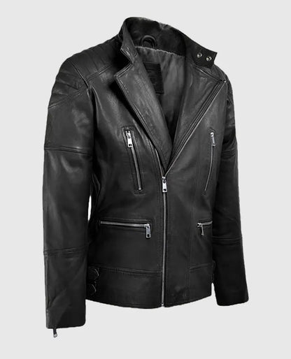 Men's Black Shotgun Moto Leather Jacket