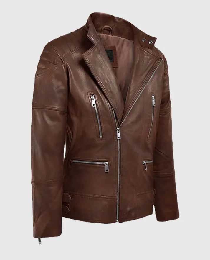 Men's Shotgun Spanish Brown Moto Leather Jacket