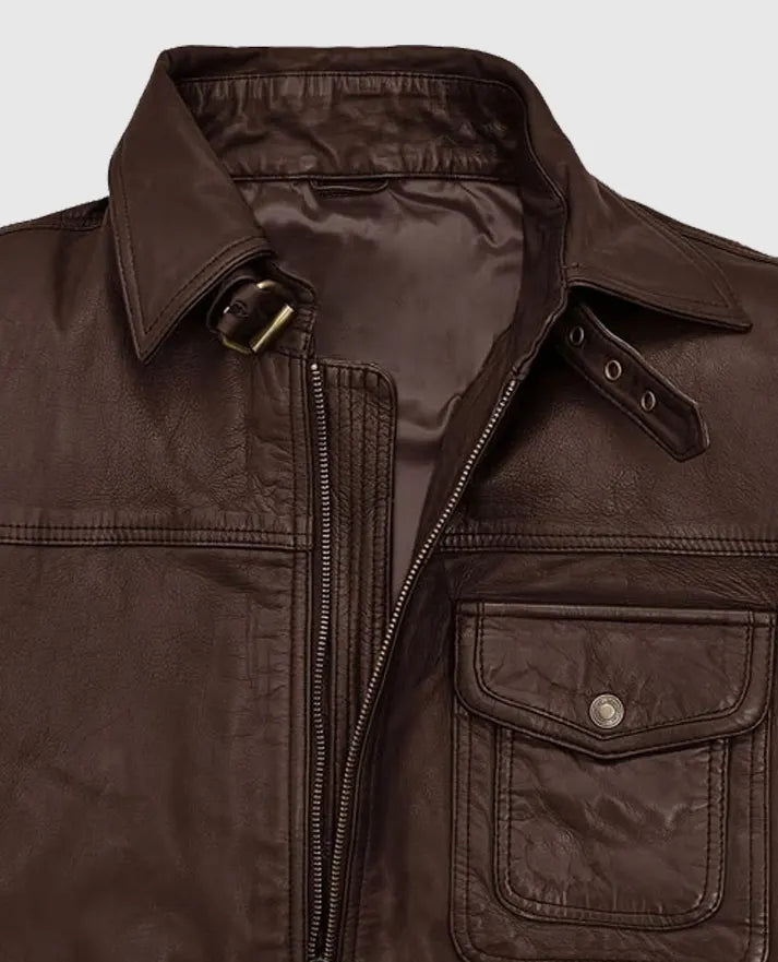 Men's Retro Style Leather Brown Jacket