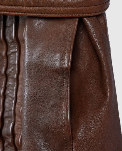Women's Leather Spanish Brown Long Coat