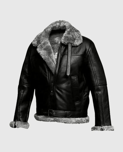 Men's Flying Pilot Black Bomber FUR Aviator Jacket